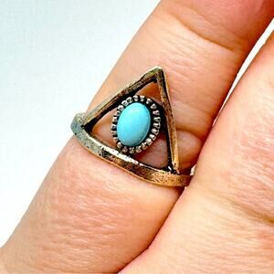 Silver Faux Turquoise Triangle Navajo Ring NEW